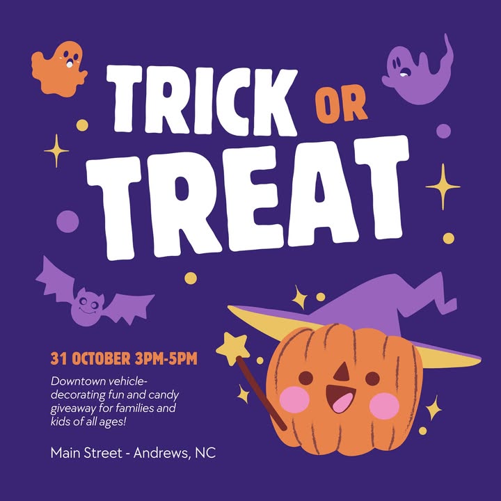 🎃TRUNK OR TREAT🎃 Andrews, NC - Downtown vehicle-decorating fun and candy giveaway for families and…
